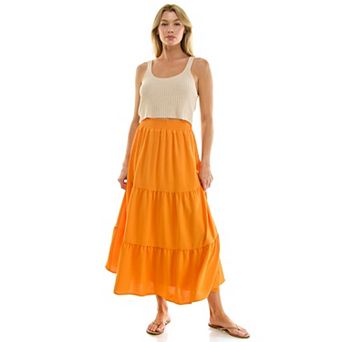 Juniors' Lily White Papaya Gauze Tiered Skirt