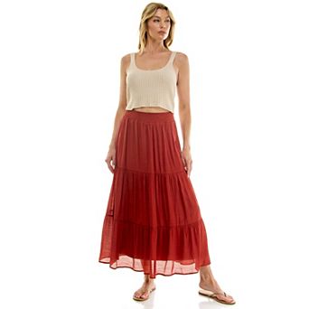 Juniors' Lily White Papaya Gauze Tiered Skirt