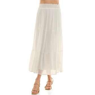 Juniors' Lily White Papaya Gauze Tiered Skirt
