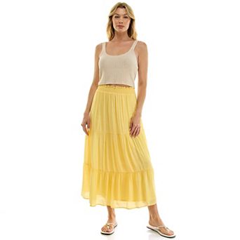Juniors' Lily White Papaya Gauze Tiered Skirt