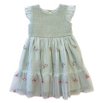 Baby & Toddler Girl Blueberi Boulevard Embroidered Dress with Ruffle Sleeves