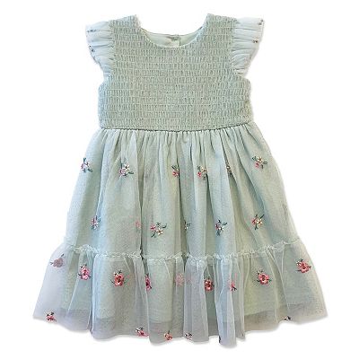 Baby & Toddler Girl Blueberi Boulevard Embroidered Dress with Ruffle Sleeves, Toddler Girl's, Size: 3T, Sage