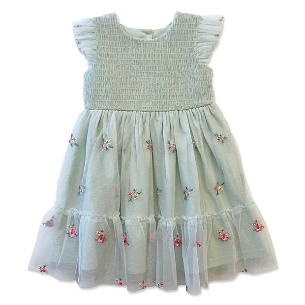 Baby & Toddler Girl Blueberi Boulevard Embroidered Dress with Ruffle Sleeves, Toddler Girl's, Size: 3T, Sage