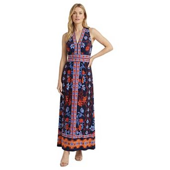 Women's London Times V-Neck Sleeveless Maxi Dress