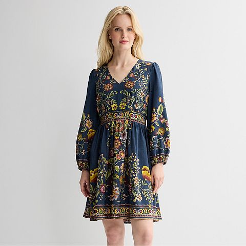 Женские платья London Women's London Times Bishop Sleeve V-Neck Mini Dress