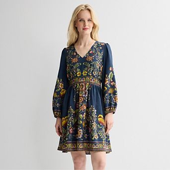 Women's London Times Bishop Sleeve V-Neck Mini Dress