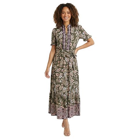 Женские платья London Women's London Times Ruffle Neck Tiered Maxi Dress with Sash