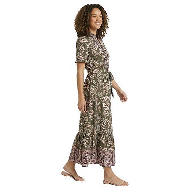 Women's London Times Ruffle Neck Tiered Maxi Dress with Sash