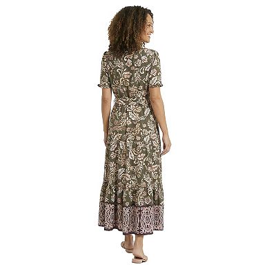 Women's London Times Ruffle Neck Tiered Maxi Dress with Sash