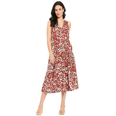 london times a line dress London Times Petite Printed Round-Neck Ruched A-Line Dress
