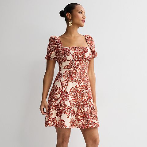 Женские платья London Women's London Times Puff Sleeve Square Neck Smocked Back Short Dress