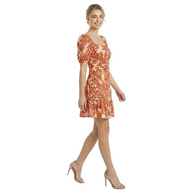 Women's London Times Puff Sleeve Square Neck Smocked Back Short Dress