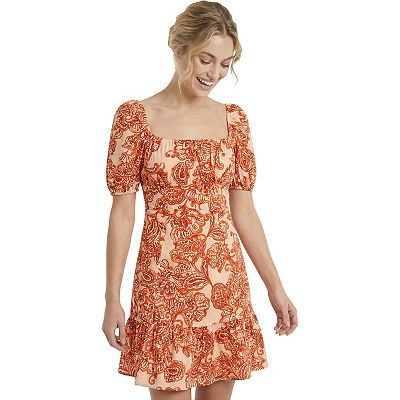 Women's London Times Puff Sleeve Square Neck Smocked Back Short Dress