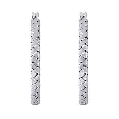 ITALIAN LUSTER Sterling Silver Large Braided Hoop Earrings