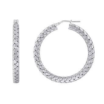 ITALIAN LUSTER Sterling Silver Large Braided Hoop Earrings