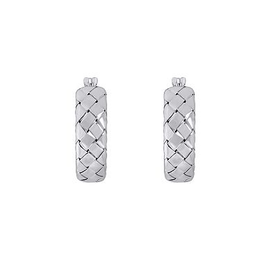 ITALIAN LUSTER Sterling Silver Small Chunky Braided Hoop Earrings