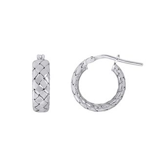 ITALIAN LUSTER Sterling Silver Small Chunky Braided Hoop Earrings