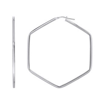 ITALIAN LUSTER Sterling Silver Hexagon Hoop Earrings