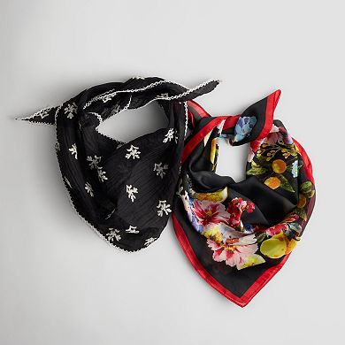 Nine West Printed & Embroidered Poly Satin Square Scarf 2-pk.