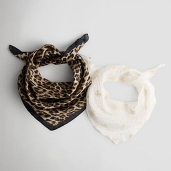 Nine West Printed & Embroidered Poly Satin Square Scarf 2 pk