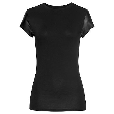Lascana Women's Faux Leather Cap Sleeve Top