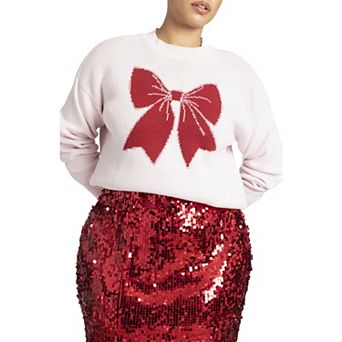 ELOQUII Women's Plus Size Bow Intarsia Sweater