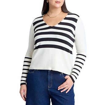 ELOQUII Women's Plus Size Abstract Striped Sweater