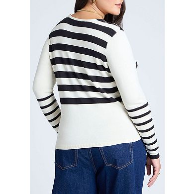 ELOQUII Women's Plus Size Abstract Striped Sweater