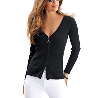 Lascana Women's Zipper Detail Ribbed Sweater