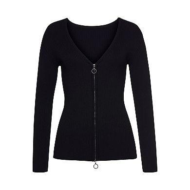 Lascana Women's Zipper Detail Ribbed Sweater