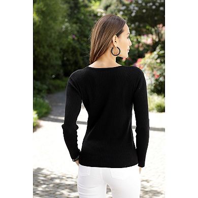 Lascana Women's Zipper Detail Ribbed Sweater