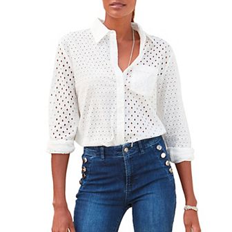 Lascana Women's Eyelet Button Down Blouse