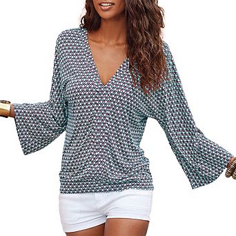 Lascana Women's Flare Sleeve Print Top