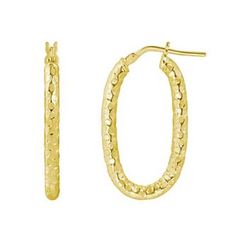 ITALIAN LUSTER Sterling Silver Hammered Finish Oval Hoop Earrings