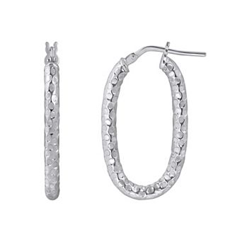 ITALIAN LUSTER Sterling Silver Hammered Finish Oval Hoop Earrings