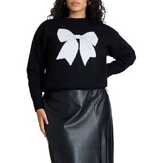 ELOQUII Women's Plus Size Bow Intarsia Sweater