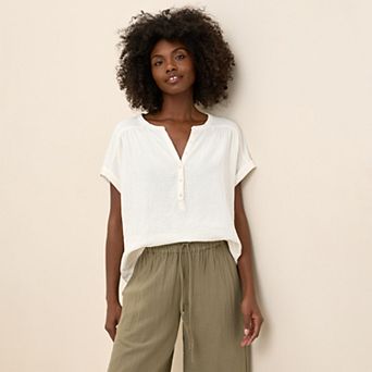 Coastal Double Gauze Short Sleeve Popover Made With Organic Cotton