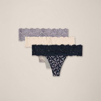 Lace Waist Thong 3-Pack Made with Organic Cotton