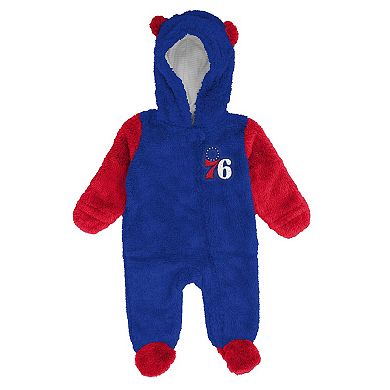 Infant & Newborn Outerstuff Royal Philadelphia 76ers Stay Napping Fleece Bunting Full-Zip Hooded Sleeper