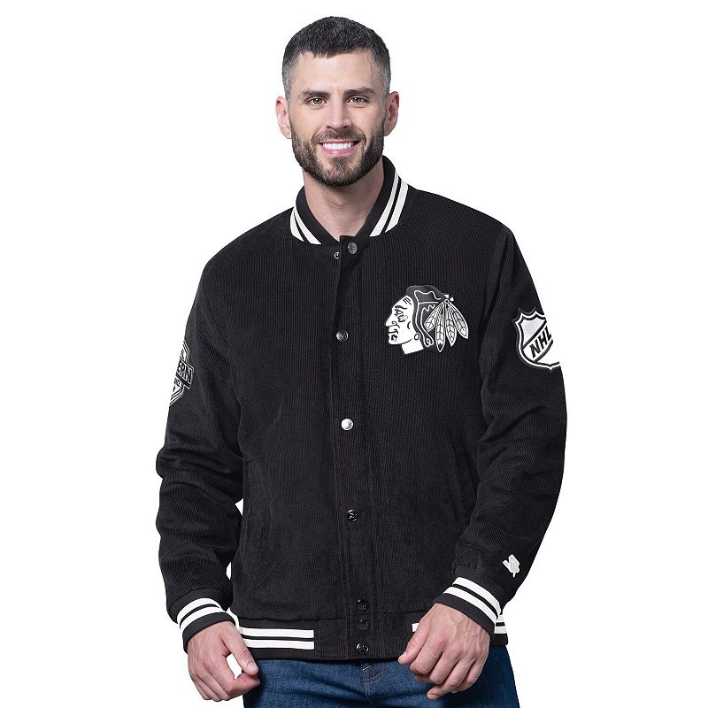 Men's Starter Black Chicago Blackhawks Blackout Varsity Jacket, Size: XL