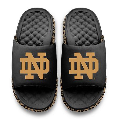 Women's ISlide Black Notre Dame Fighting Irish Cheetah Dip Motive Slide Sandals