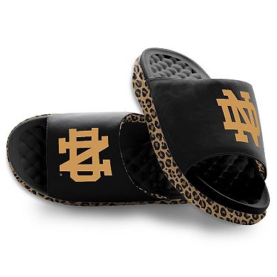Women's ISlide Black Notre Dame Fighting Irish Cheetah Dip Motive Slide Sandals