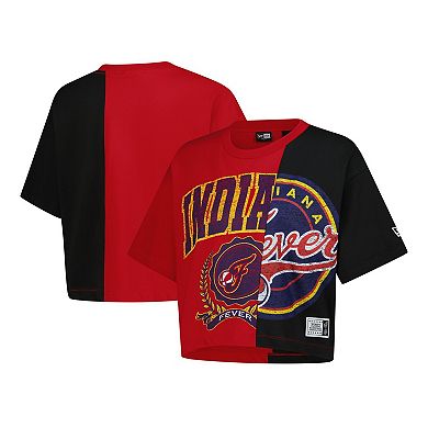 Women's New Era Red Indiana Fever Team Split Cropped Boxy T-Shirt