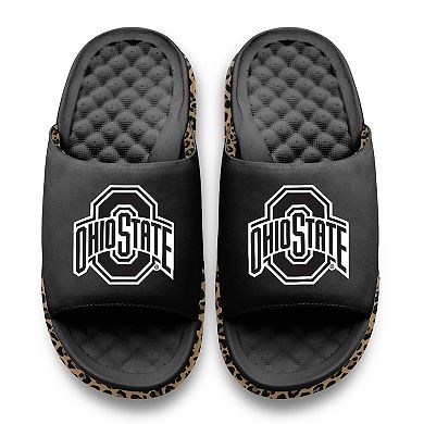 Women's ISlide Black Ohio State Buckeyes Cheetah Dip Motive Slide Sandals