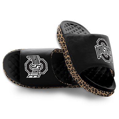 Women's ISlide Black Ohio State Buckeyes Cheetah Dip Motive Slide Sandals