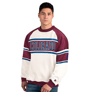 Men's Starter White Colorado Avalanche Defense Fleece Crewneck Sweatshirt