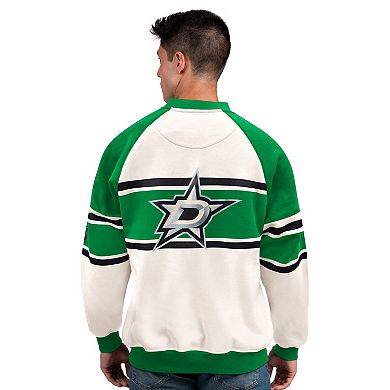 Men's Starter White Dallas Stars Defense Fleece Crewneck Sweatshirt
