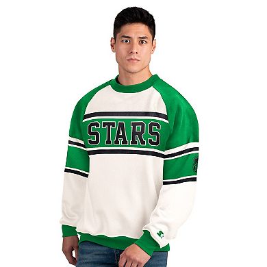 Men's Starter White Dallas Stars Defense Fleece Crewneck Sweatshirt