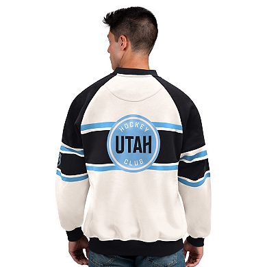 Men's Starter White Utah Mammoth Defense Fleece Crewneck Sweatshirt