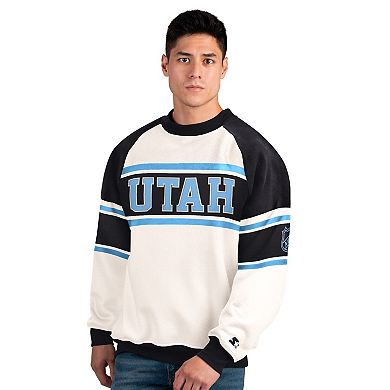Men's Starter White Utah Mammoth Defense Fleece Crewneck Sweatshirt